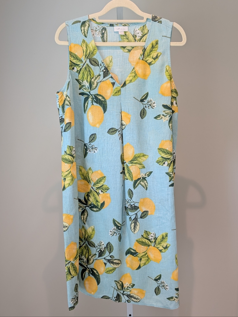 J. Jill Love Linen Lemon Tropical Print Tank Dress V-neck Resortwear Sz S - Picture 4 of 13
